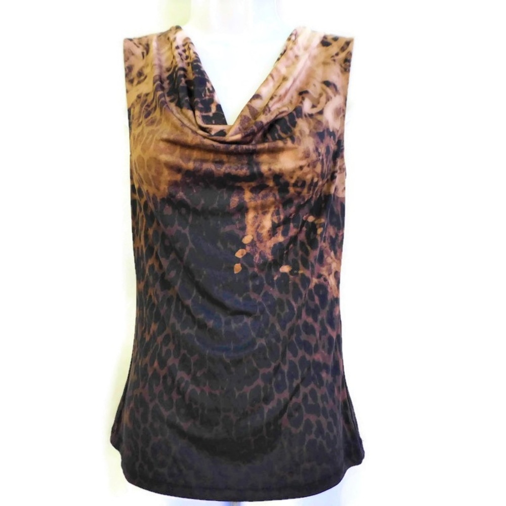 Elie Tahari Blouse Sleeveless Drape Animal Leopard SiLK Nylon Blend Stretchy XS